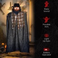 HOMCOM 6' Life Size Outdoor Halloween Hanging Pumpkin Ghost w/ Light Up Eyes, Sound Activated Prop w/ Creepy Speaking Sounds(m-7)