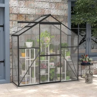 Outsunny 6' x 2.5' Walk-in Polycarbonate Greenhouse Aluminium Green House with Sliding Door, 5-Level Roof Vent, Rain Gutter(m-8)