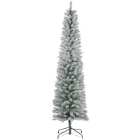 HOMCOM 7ft Artificial Christmas Tree, Snow Flocked Branches, Metal Base, Pencil Xmas Tree(m-1)