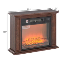 HOMCOM 26" Freestanding Electric Fireplace with Mantel, 1400W Replaceable Fireplace Insert Heater with 3D Flame Effect, Brown(m-3)