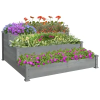 Outsunny 3-Tier Garden Bed Planter Box for Backyard, Patio, 49"x49"x22", Grey(m-11)