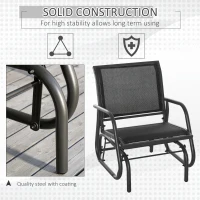 Outsunny Patio Glider with Breathable Mesh Fabric Seat & Backrest, Metal Frame Outdoor Glider Swing Chair with Armrests, Black(m-6)