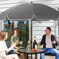Outsunny 6 Pieces Patio Dining Set with Umbrella, Patio Furniture Set with Folding Chairs, Glass Table for Garden Backyard, Grey(m-9)