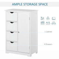 kleankin Bathroom Storage Cabinet, Floor Cabinet with Adjustable Shelf and 4 Drawers, Side Cabinet for Washroom, White(m-5)