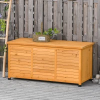 Outsunny 75 Gallon Wooden Deck Box, Outdoor Storage Container with Aerating Gap & Weather-Fighting Finish, Yellow(m-10)