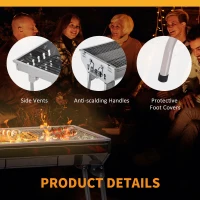 Outsunny 28.75" Portable Folding Stainless Steel Charcoal BBQ Grill for Outdoor Camping Backyard Cook, Silver(m-6)