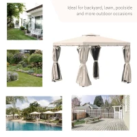 Outsunny 10' x 10' Outdoor Patio Gazebo Double Soft-top Garden Shelter Tent with Beautiful Polyester Curtains, & Mesh Screen Drapes, Cream White(m-7)