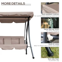 Outsunny Patio Swing Chair, 3 Person Convertible Hammock, Outdoor Lounge Bed, Cushioned with Tilt Canopy, Beige(m-5)