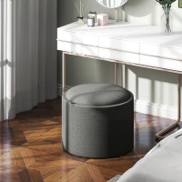 HOMCOM Round Storage Ottoman Coffee Table with Flip Top Tray, Linen Fabric Upholstered Footstool with Hidden Compartment(m-8)