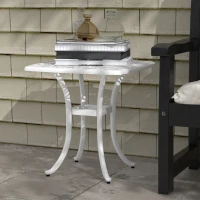 Outsunny 21" Square Outdoor End Table, Cast Aluminum Patio Side Table with Umbrella Hole for Garden, Balcony, Poolside, White(m-8)