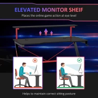 HOMCOM 47 Inch Gaming Desk Racing Computer Desk Home Office Workstation with Elevated Monitor Shelf Rotatable Cup Holder Headphone Hook, Black(m-7)