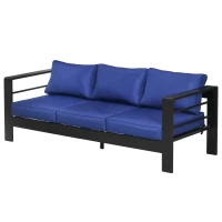 Outsunny Patio Furniture with Cushions, Aluminum Outdoor Sofa with Wide Armrests, Navy Blue(m-1)