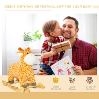 Qaba Rocking Horse, 2 in 1 Kids Ride on Horse, Rolling Giraffe Animal Rocker with Sound, Wooden Base, Pedal, Grip Handle, Plush Riding Pony for 3-6 Years Old, Yellow(m-4)