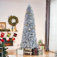 HOMCOM 7' Tall Unlit Slim Douglas Fir Artificial Christmas Tree with Realistic Branches, and 818 Tips, Silver(m-10)