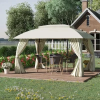 Outsunny 10' x 13' Outdoor Gazebo Patio Gazebo Canopy, Double Vented Roof, Steel Frame, Curtain Sidewalls, Sun Shade Shelter for Garden, Lawn, Backyard, Deck, Beige(m-2)