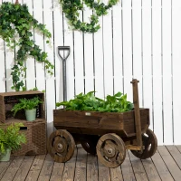 Outsunny Wooden Raised Garden Bed, Flower Cart w/ Wheels, Planters for Outdoor Plants, Backyard, Patio, Deck, Garden Decor(m-10)