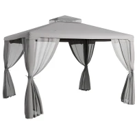 Outsunny 9.6' x 11.6' Patio Gazebo Outdoor Canopy Shelter with 2-Tier Roof and Netting, Steel Frame for Garden, Gray(m-1)