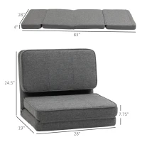 HOMCOM Convertible Flip Chair, Folding Upholstered Floor Sofa, Adjustable Guest Chaise Lounge, Dorm Bed with Metal Frame for Living Room and Bedroom, Dark Gray(m-3)