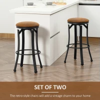 HOMCOM 28" Swivel Bar Height Bar Stools Set of 2, Armless Upholstered Barstools Chairs with Nailhead Trim and Wood Legs, Light Grey(m-4)