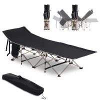 Outsunny Folding Camping Cots for Adults with Carry Bag, Side Pocket, Outdoor Portable Sleeping Bed, 330 lbs. Capacity, Black(m-11)