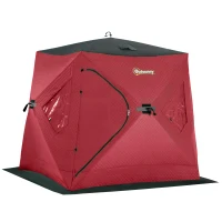 Outsunny 2 Person Insulated Ice Fishing Shelter Pop-Up Portable Ice Fishing Tent with Carry Bag and Anchors for Lowest Temps -22℉, Red(m-1)