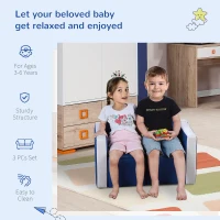 Qaba Kids Sofa Set 2-in-1 Multi-Functional Toddler Table Chair Set 2 Seat Couch Storage Box Soft Sturdy Blue(m-5)