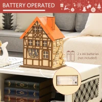 HOMCOM Wooden Christmas Advent Calendar House, Light Up Table Holiday Decoration with 24 Countdown Drawers and LED Lights, for Kids and Adults, Natural and Orange(m-7)