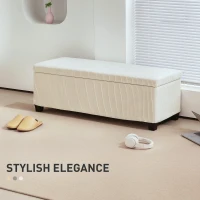 HOMCOM 44 Inches Ottoman with Storage, Lid, Legs, Corduroy End of Bed Bench for Living Room, Bedroom, Entryway, Beige(m-4)