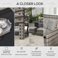 Outsunny 6pcs Outdoor Rattan Sofa Set Garden Wicker Sectional Couch Furniture Set with Dining Table and Chair Grey(m-7)