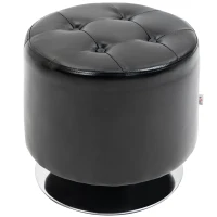 HOMCOM 360° Swivel Foot Stool Round PU Ottoman with Thick Sponge Padding and Solid Steel Base, Black(m-11)
