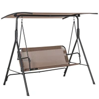 Outsunny 2-Seater Patio Swing Chair, Outdoor Adjustable Canopy Porch Swing with Armrests, Texeline Fabric and Steel Frame, Brown(m-1)