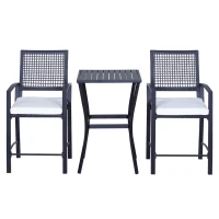 Outsunny 3pcs Patio Bar Set with Soft Cushion, Rattan Wicker Outdoor Furniture Set for Backyards, Lawn, Deck, Poolside(m-11)