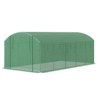 Outsunny 19.5' x 10' x 7.5' Walk-in Tunnel Greenhouse with 3 Roll-Up Doors and Large Mesh Windows, Outdoor Green House, Plant Hot House Tent with Galvanized Steel Frame, Green(m-2)