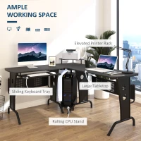 HOMCOM L-Shaped Computer Desk for PC, Corner Table for Small Spaces with Elevated Shelf, Keyboard Tray, CPU Stand, Home Office(m-4)