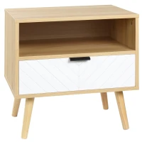 HOMCOM Modern Nightstand, Bedside Table with Drawer and Shelf for Bedroom, Living Room, Natural(m-11)