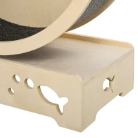 PawHut Round Hamster-Wheel Style Cat Exercise Wheel with Carpet Runway, Wooden Sisal-Covered with Unique Design Grey(m-9)