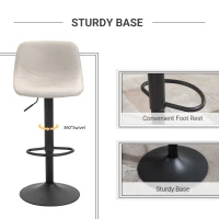 HOMCOM Adjustable Bar Stools, Swivel Bar Height Chairs Barstools Padded with Back for Kitchen, Counter, and Home Bar, Set of 2, Cream White(m-7)