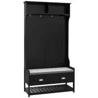 HOMCOM 3-in-1 Hall Tree, Entryway Bench with Coat Rack, Mudroom Bench with Shoe Rack, 2 Storage Drawers, 4 Hooks and Padded Seat Cushions for Hallway, Black(m-11)