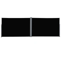 Outsunny 20' Double Retractable Patio Side Awning Garden Sun Shade with UV-Fighting Screen, Auto Pull-Back Function, & Steel Frame, Outdoor or Indoor Use, Black(m-1)