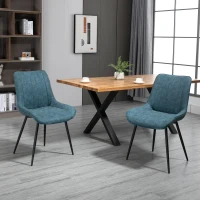 HOMCOM Dining Chairs Set of 2, PU Upholstered Accent Chairs with Metal Legs for Kitchen, Blue(m-1)