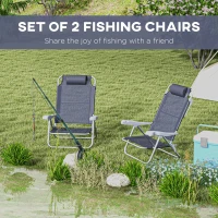 Outsunny Set of 2 Fishing Chairs, Camping Chairs with Adjustable Backrest and Headrest, Folding Chair for Outdoor, Dark Blue(m-4)