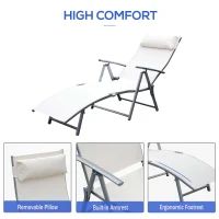 Outsunny Chaise Lounge Foldable Outdoor Chair, Portable, 7-Position Adjustable Reclining Tri-fold Chair for Camping, Sunbathing & Tanning at the Beach, Swimming Pool with Pillow, Cream White(m-5)