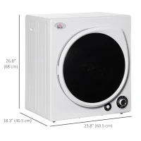 HOMCOM Compact Laundry Dryer, 1350W 3.22Cu.Ft Portable Clothes Dryer with 5 Drying Modes,Stainless Steel Tub for Apartment, Home, Dorm, White(m-3)