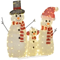 Outsunny 3-Piece Light Up Christmas Snowman Family Set of 3 Lighted Snowman Christmas Decoration for Indoor Outdoor White(m-2)