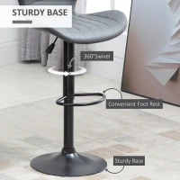 HOMCOM Bar Stools Set of 2, Adjustable Height Swivel Bar Chairs, PU Leather Upholstered Kitchen Counter Stools with Wide Seat, Back and Footrest, Grey(m-5)