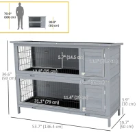PawHut 2 Tier Wooden Rabbit Hutch Bunny Pet House Wooden Coop Run, Grey(m-3)
