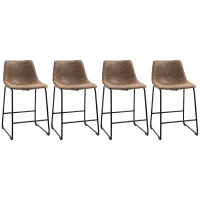 HOMCOM Counter Height Bar Stools, Vintage PU Leather Barstools with Footrest for Dining Room, Home Bar, Kitchen, Set of 4, Brown(m-11)