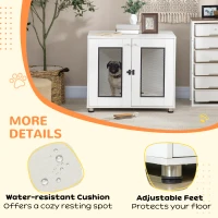 PawHut Dog Crate Furniture with Water-resistant Cushion, Dog Crate End Table with Double Doors, Indoor Pet Crate for Small Medium Dogs Indoor Use, White(m-8)