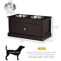 PawHut Large Elevated Dog Bowls with Storage Drawer Containing 11L Capacity, Raised Dog Bowl Stand Pet Food Bowl Dog Feeding Station, Brown(m-3)