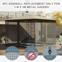 Outsunny Replacement Mosquito Netting for Gazebo 10' x 10' Black Screen Walls for Canopy with Zippers for Parties and Outdoor Activities, Khaki(m-4)